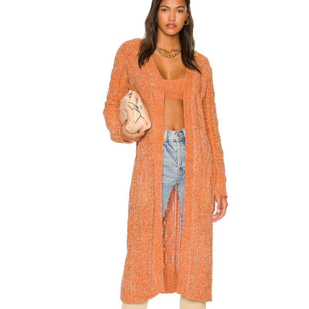 KENDALL + KYLIE Cable Knit Duster in Terracotta Size M